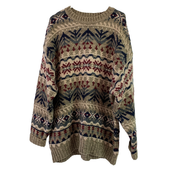 Vintage 90s Abercrombie & Fitch The Big Sweater Wool Fair Isle Size XL - Picture 1 of 6